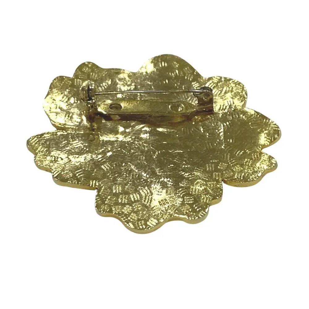 Vintage Gold Tone Brooch Flower Power Red & Pink Enamel Pin Romantic Mod Whimsy